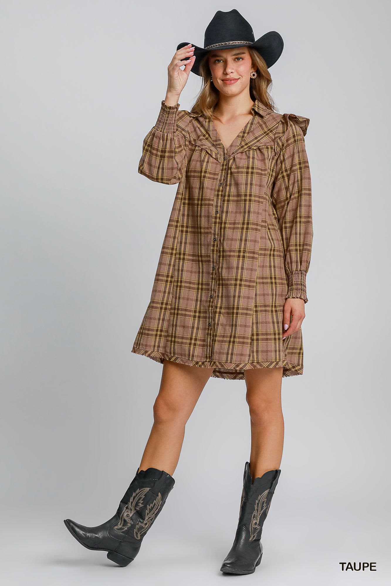 Umgee Plaid Tiered Mini Dress