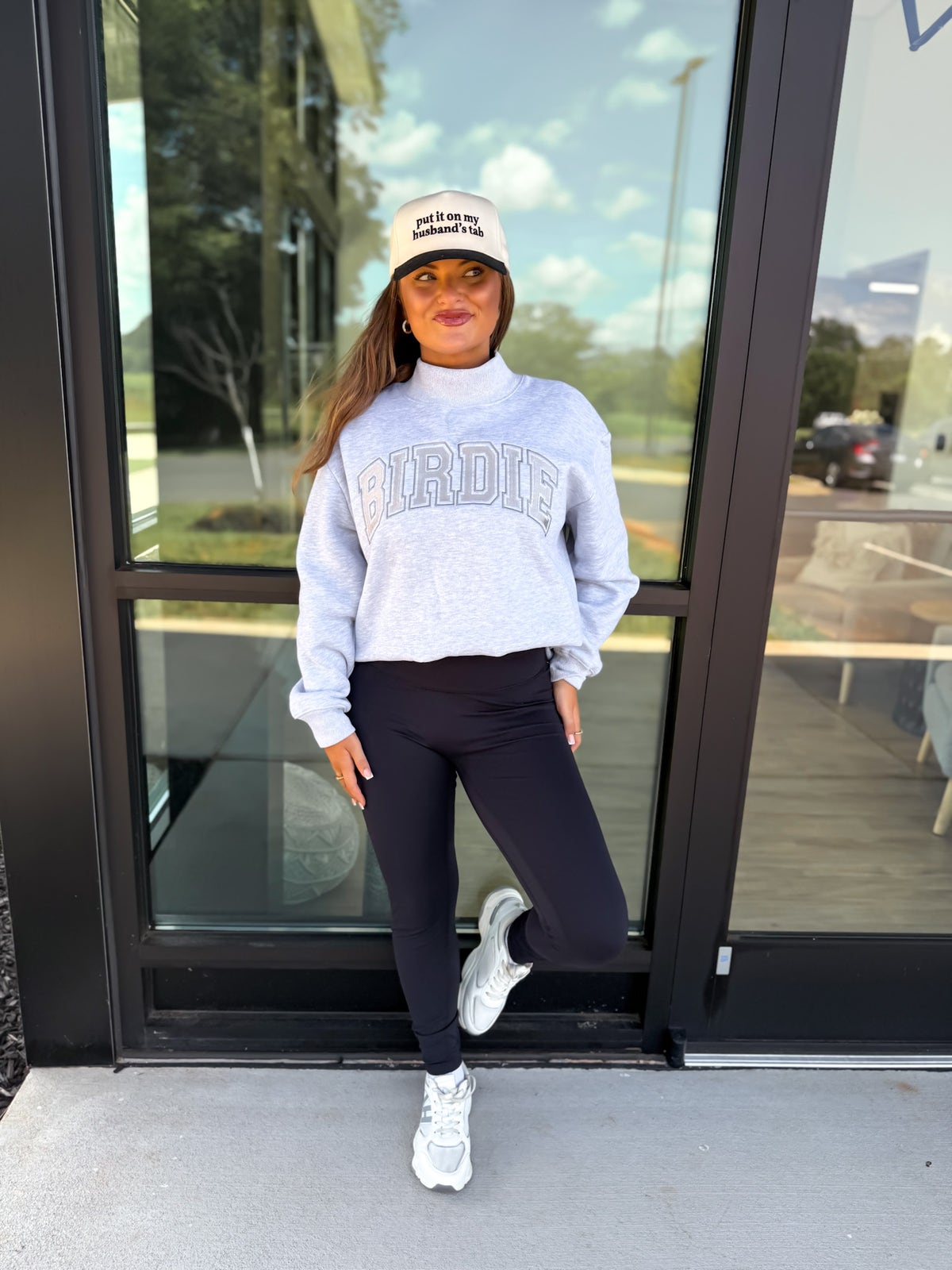 BIRDIE Embroidered Funnel Neck Pullover in Heather Haze