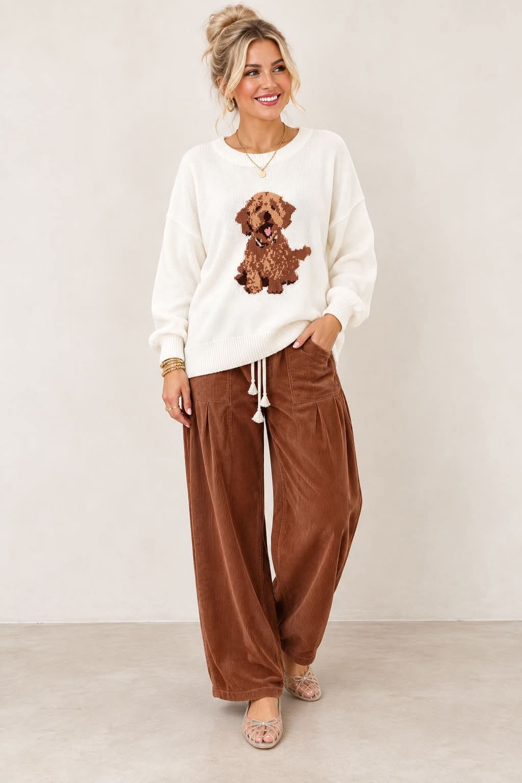Chestnut Corduroy Drawstring Pants