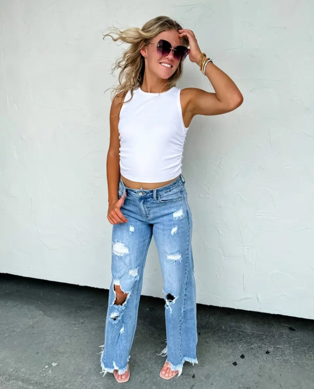 Blakely Drew Distressed Dad Jeans Preorder