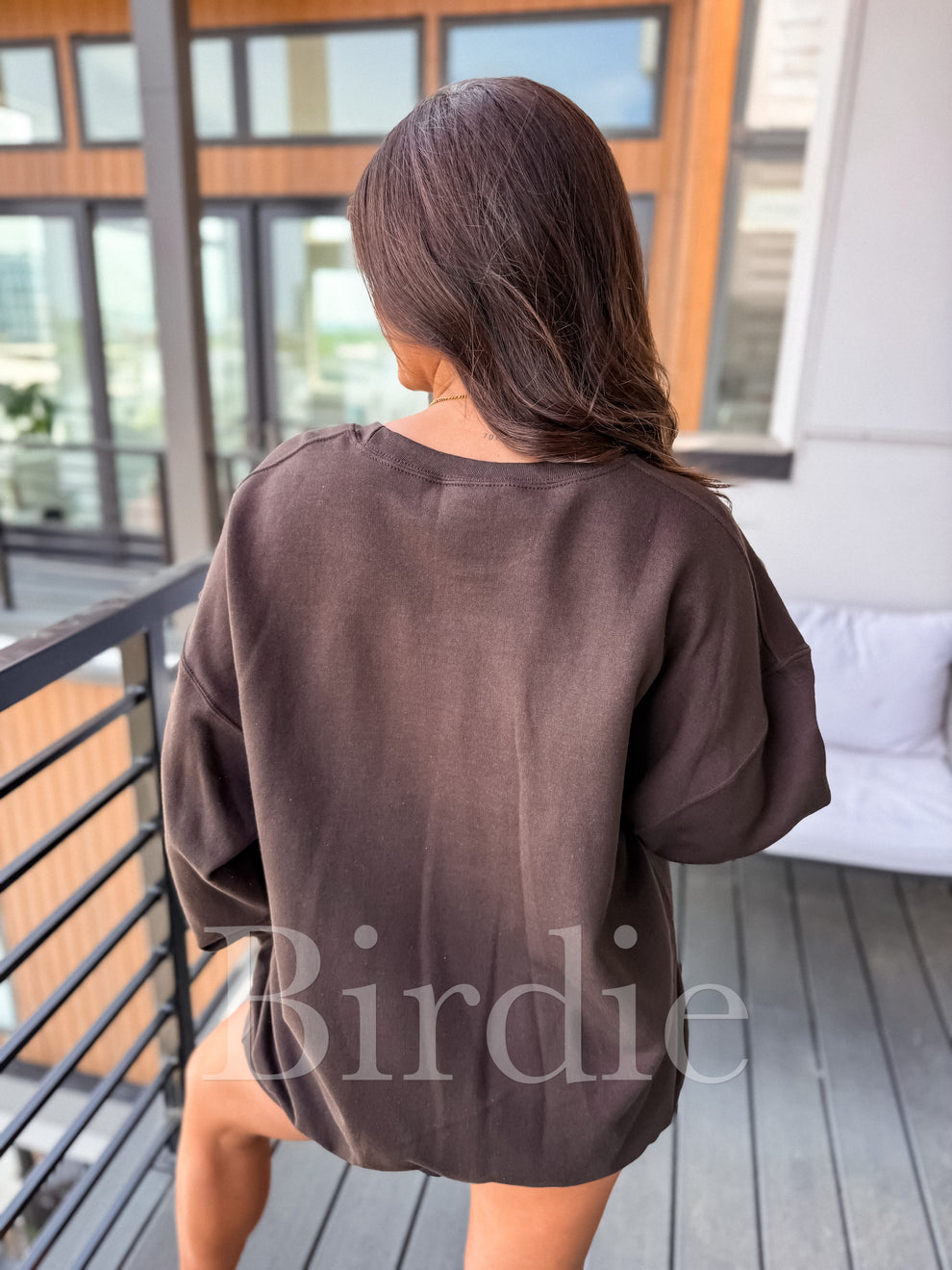 Birdie Bare Marsh Camo Nash SPLIT NECK Graphic Crewneck on Dark Chocolate