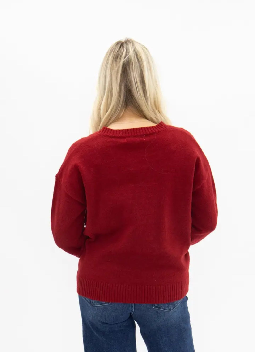 Grace + Emma Horse Shoe on Red Sweater