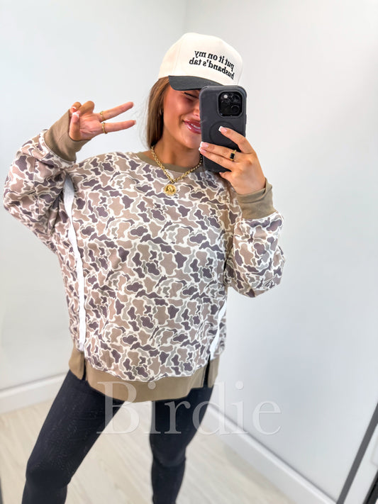 BIRDIE Double Front Slit Pullover in Duck Camo