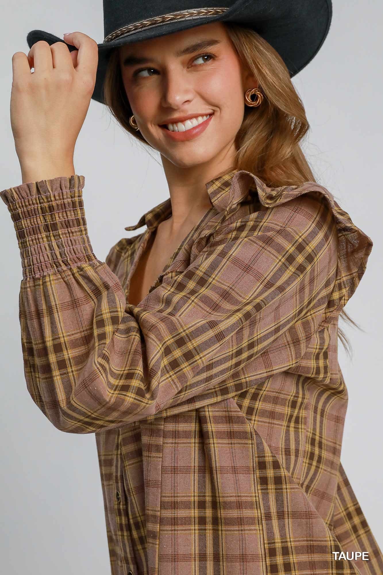 Umgee Plaid Tiered Mini Dress