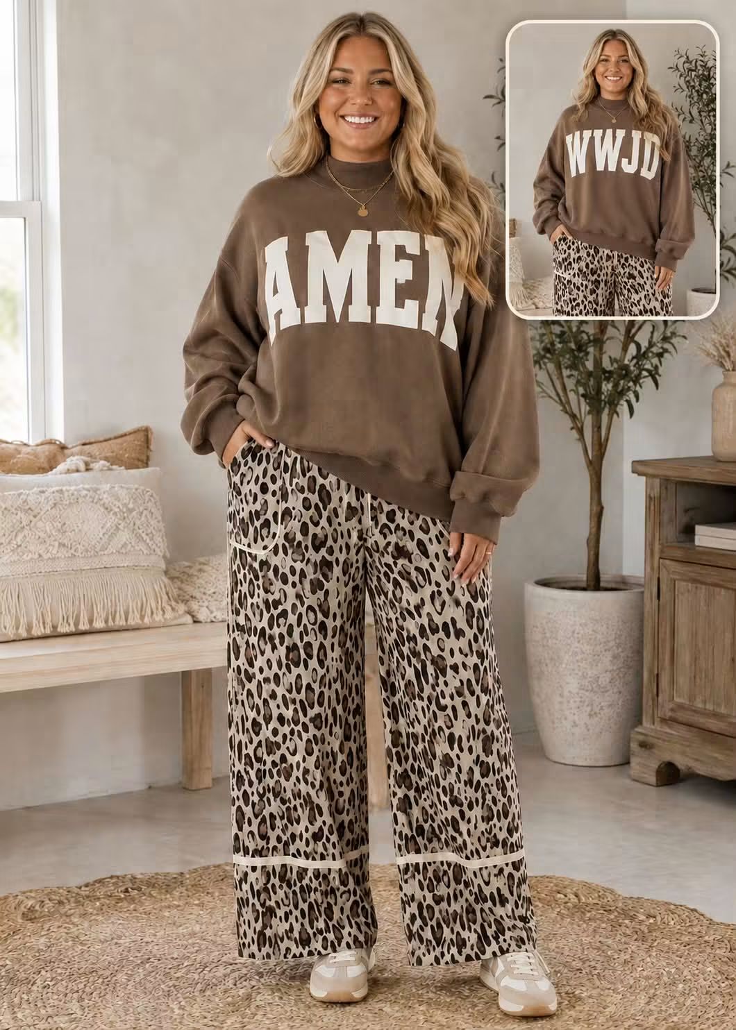 Khaki Exposed Seam Leopard Pants