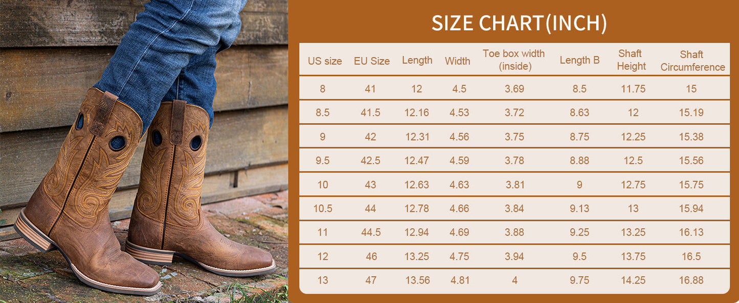 Men's Pull On Distressed Full Grain Leather Square Toe Boots