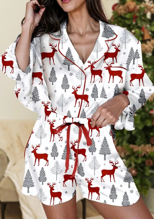 Christmas Printed Bow Knot Pajama Set