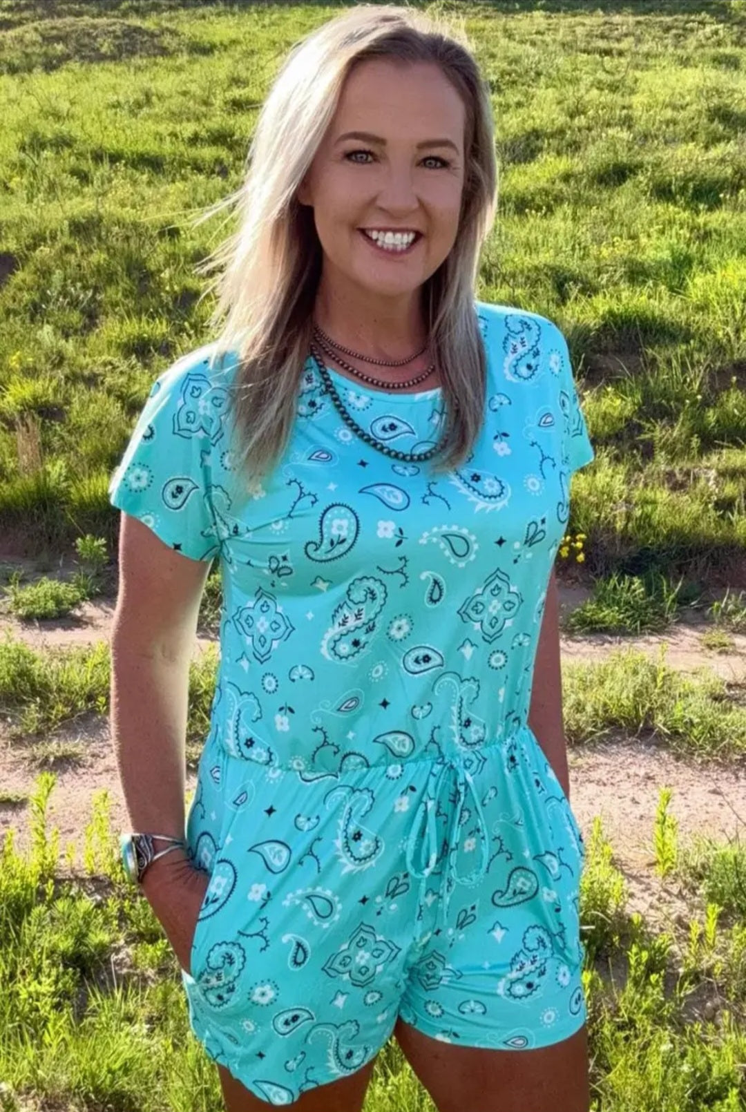 Bandana Babe Turquoise Romper