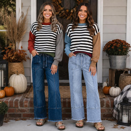 Colorblock Stripe Panel Sweater