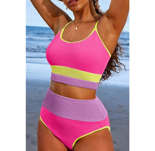 Colorblock High Waisted Bikini Set