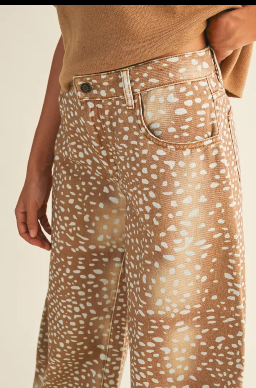 Deer Print Loose Fit Barrel Denim Jeans