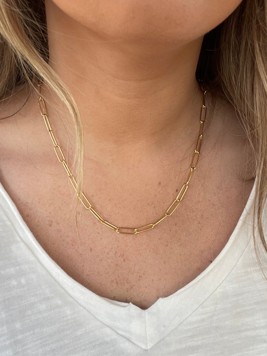 18k Gold Plate Medium Paper Clip Necklace