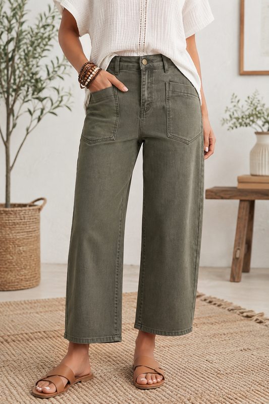 Green Square-Barrel Jeans