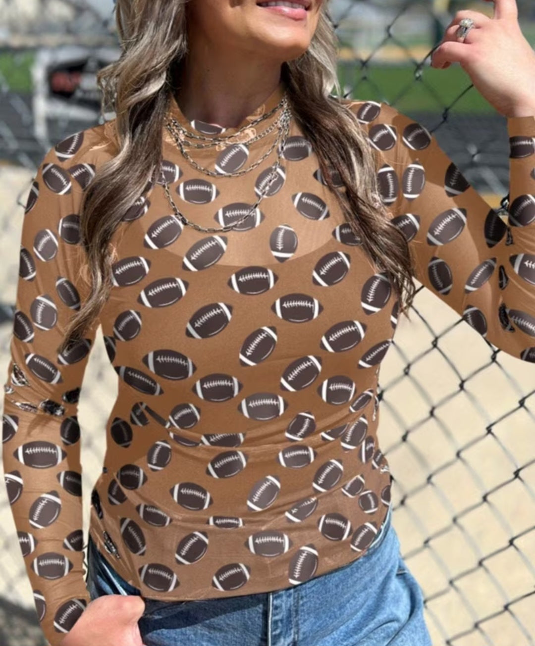 Long Sleeve Sheer Mesh Football Top