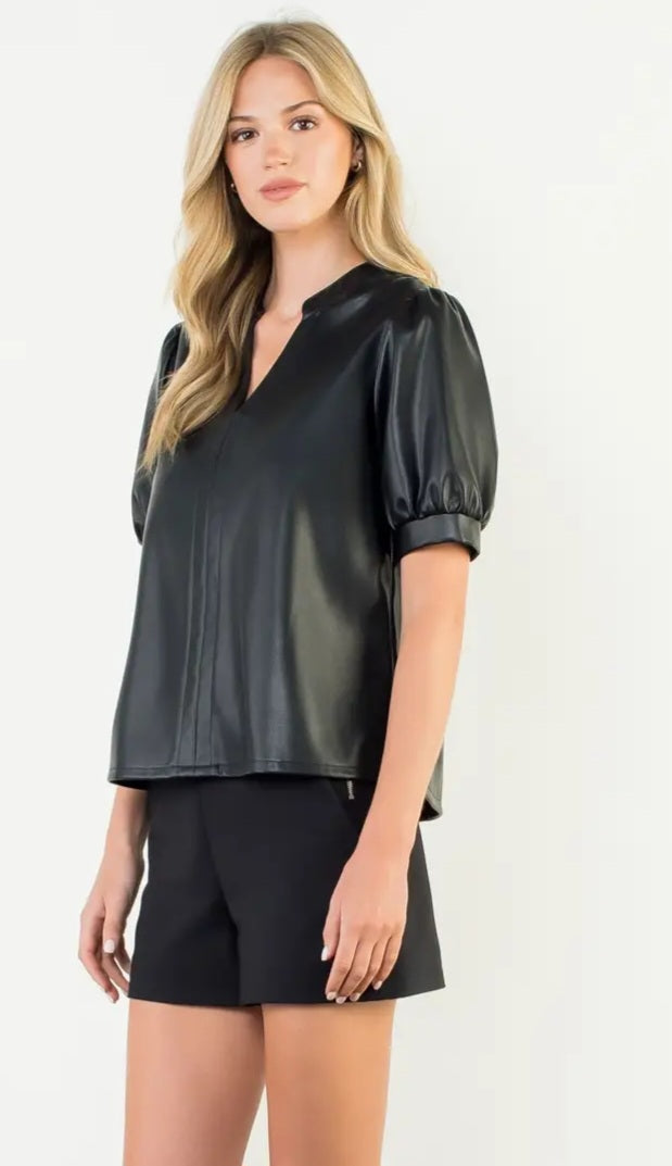 Puff Sleeve Faux Leather Top