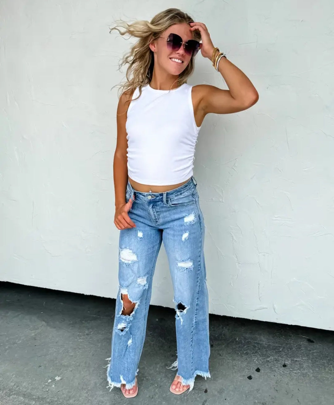 Blakely Drew Distressed Dad Jeans - Preorder
