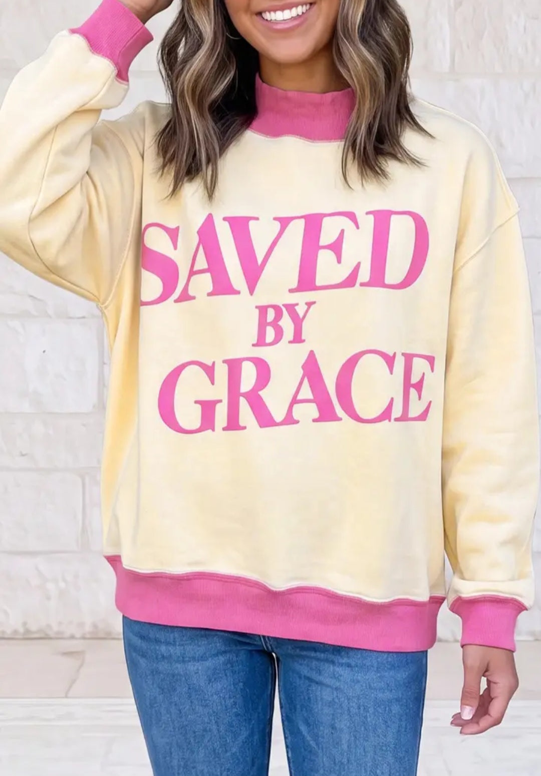 Saved By Grace Mock Neck Oversized Sweatshirt