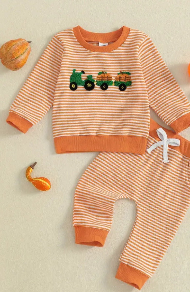 Toddler Baby Boy Halloween Tractor Pumpkin Outfit