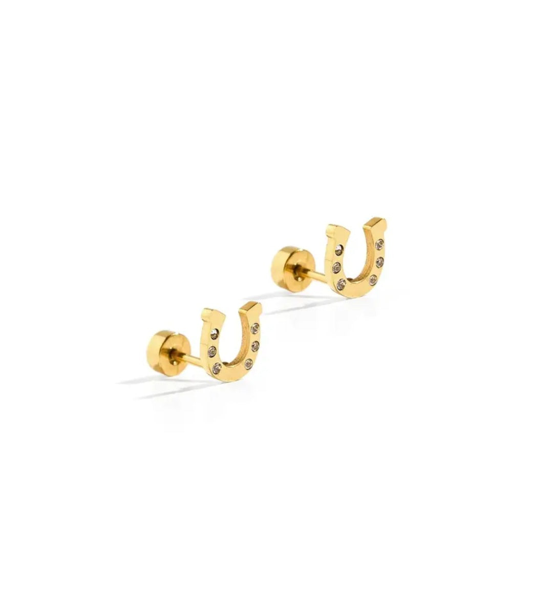 Screwback Stud Earrings- Horseshoe Gold