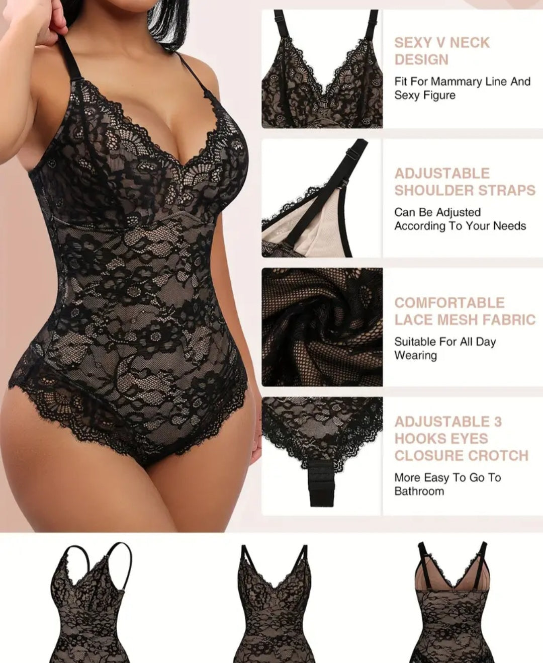 Women's Elegant Tummy Control Lace Bodysuit
