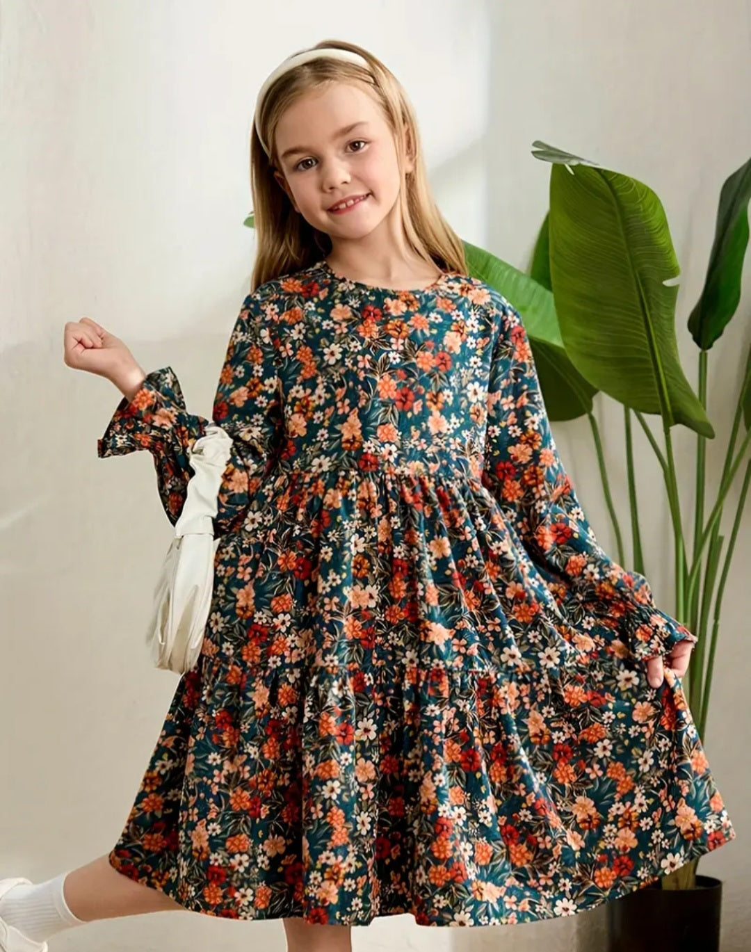 Floral Print Ruffle Sleeve Dress for Girls