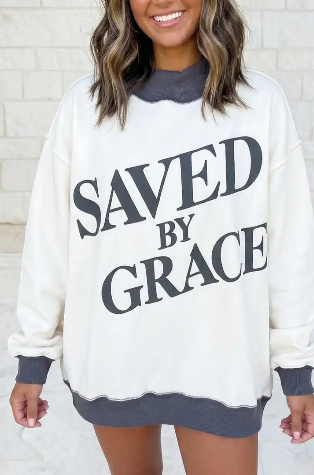 Saved By Grace Mock Neck Oversized Sweatshirt