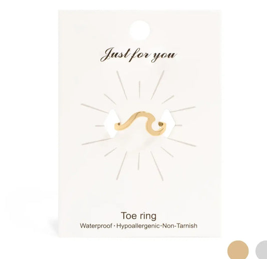 18K Gold Pvd Stainless Steel Adjustable Wave Toe Ring