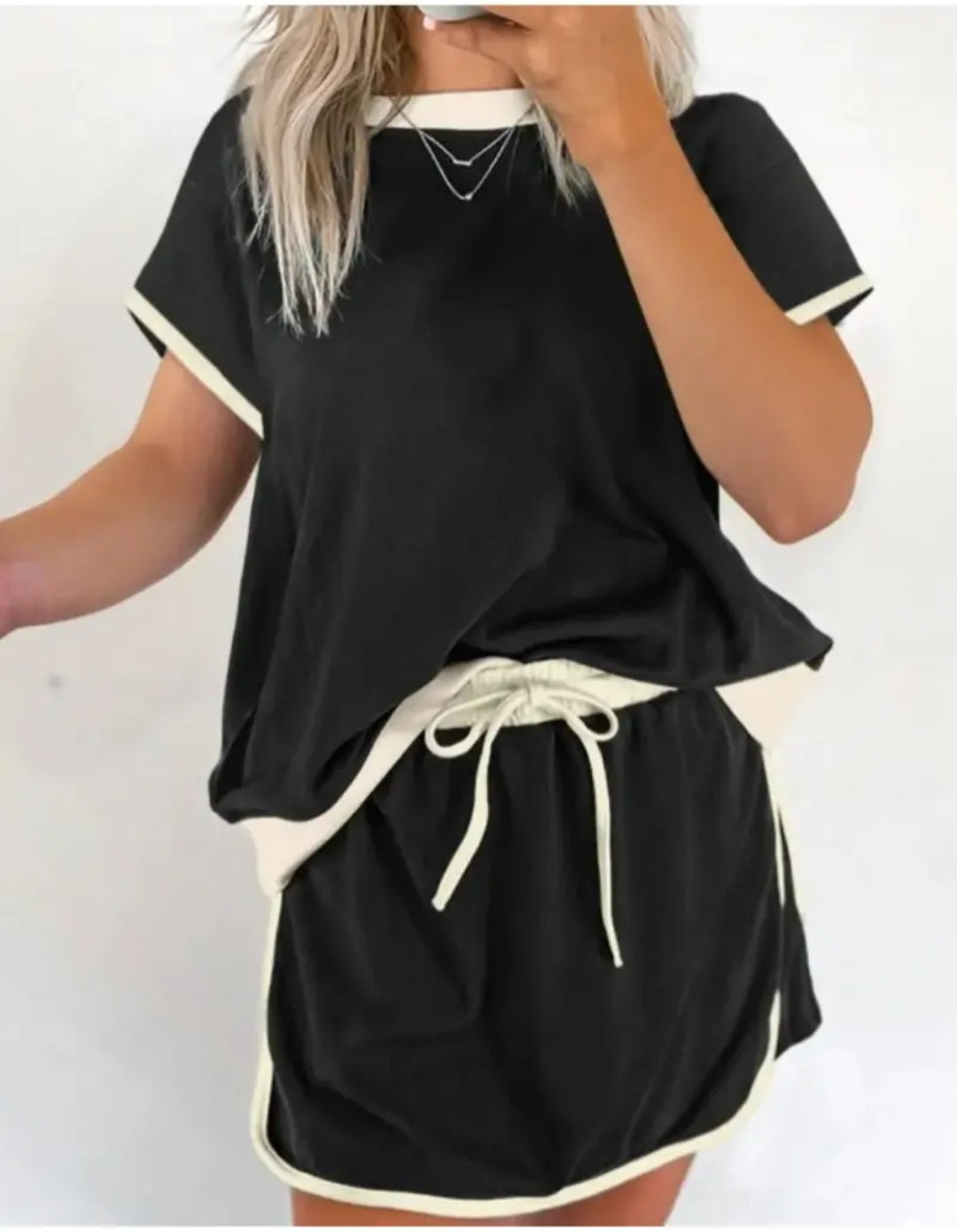 Women's Color Block Off Shoulder T-Shirt and Skirt Set