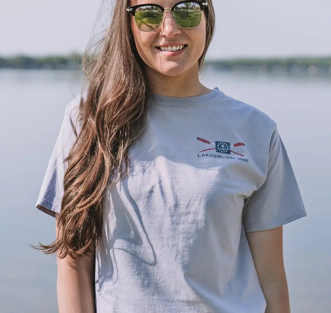 Lakegirl Patriotic Oars Flag Tee