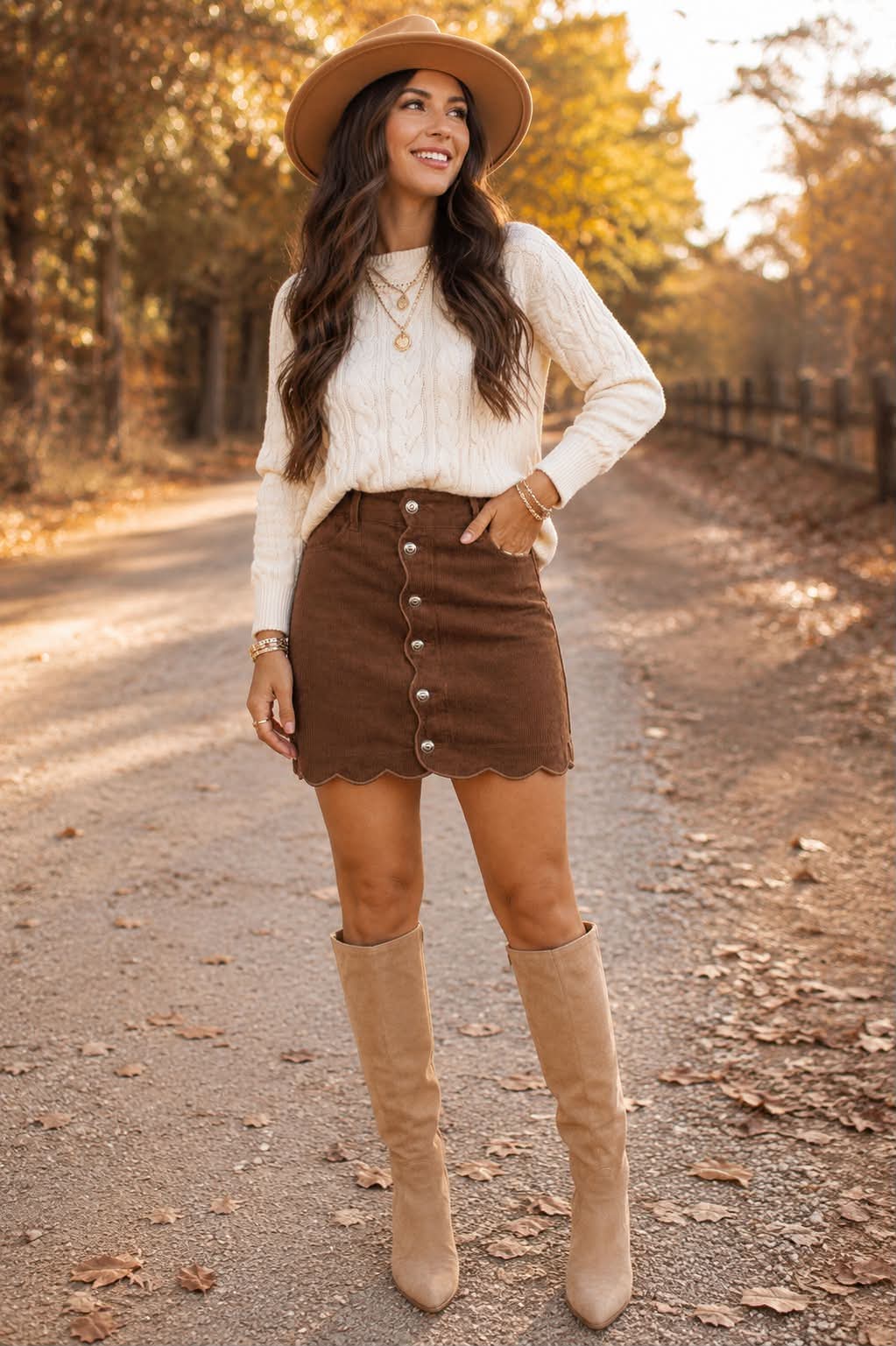 Coffee Button Corduroy Skirt