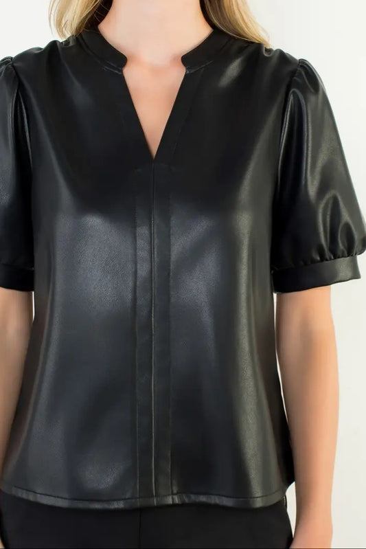 Puff Sleeve Faux Leather Top