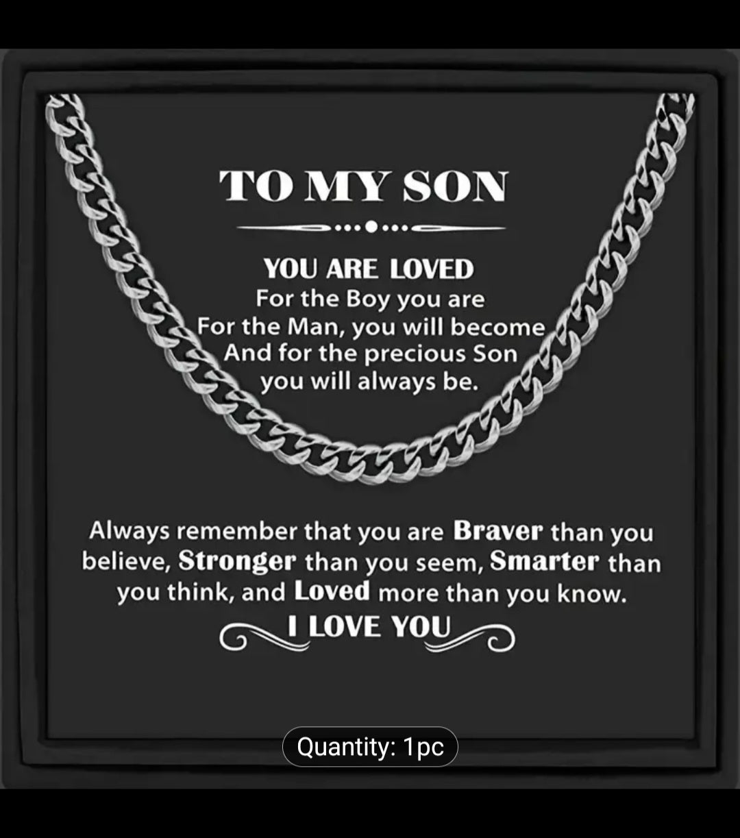 Holiday Gift Necklace To My Son, Husband, Brother ( card is changeable)