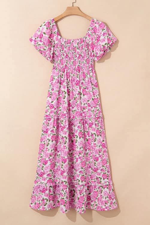 Pink Floral Puff Sleeve Maxi