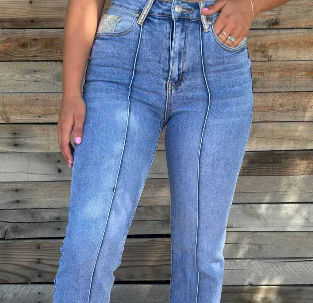 Kreek Embroidered Cuffed Jeans