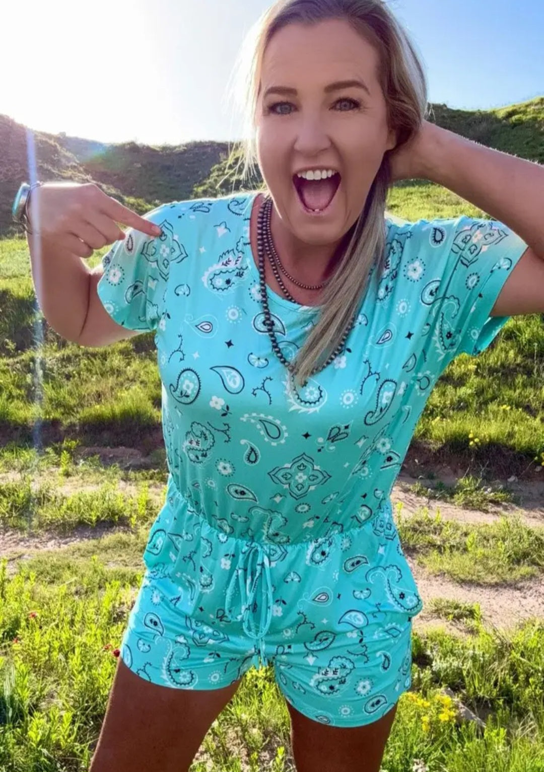 Bandana Babe Turquoise Romper