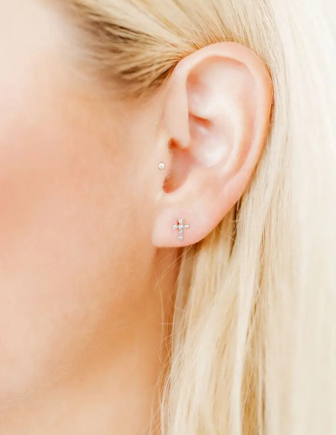 Screwback Stud Earrings- Cross Silver