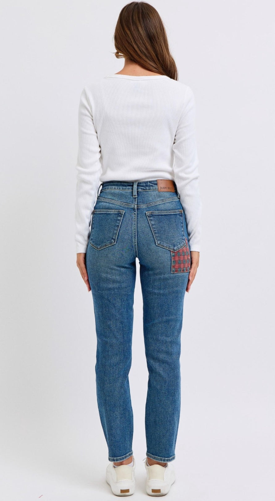 Judy Blue Plaid Patch Slim