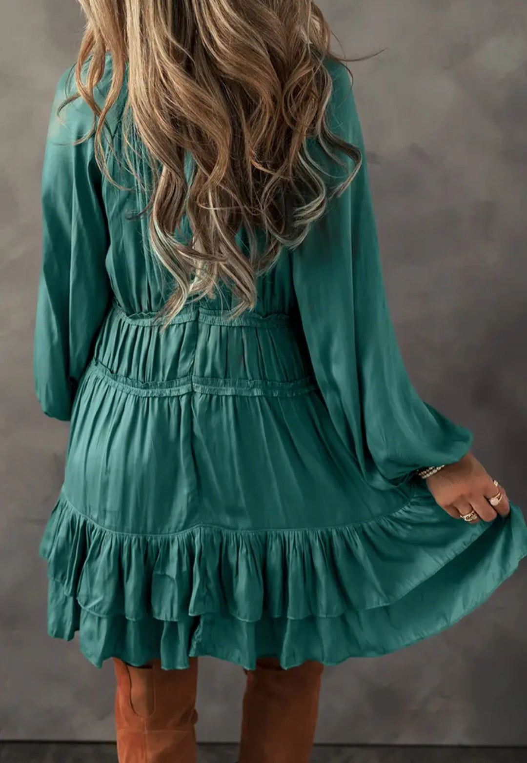 Tiered Ruffled Puff Sleeve Loose Fit Dress