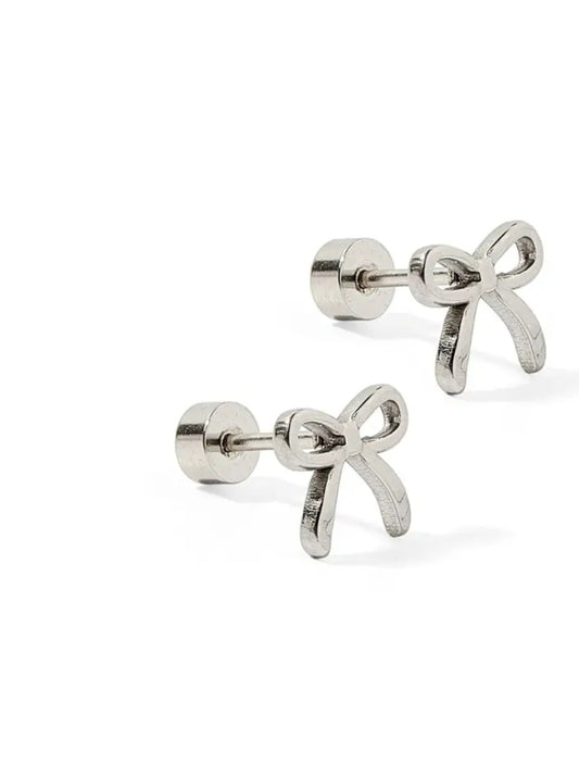 Screwback Stud Earrings- Bow Silver