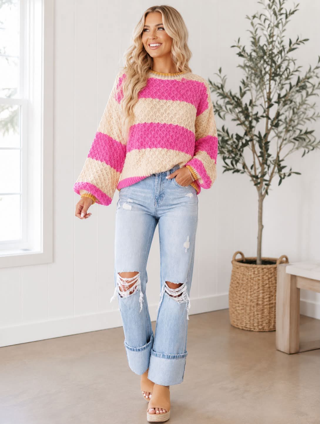 Light Wash Distress Flare Jeans
