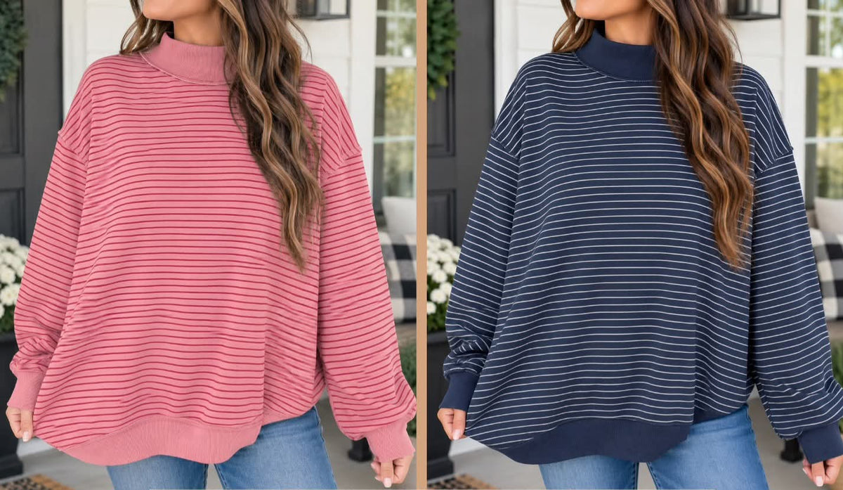 Stripe Ribbed Oversized Sweatshirt