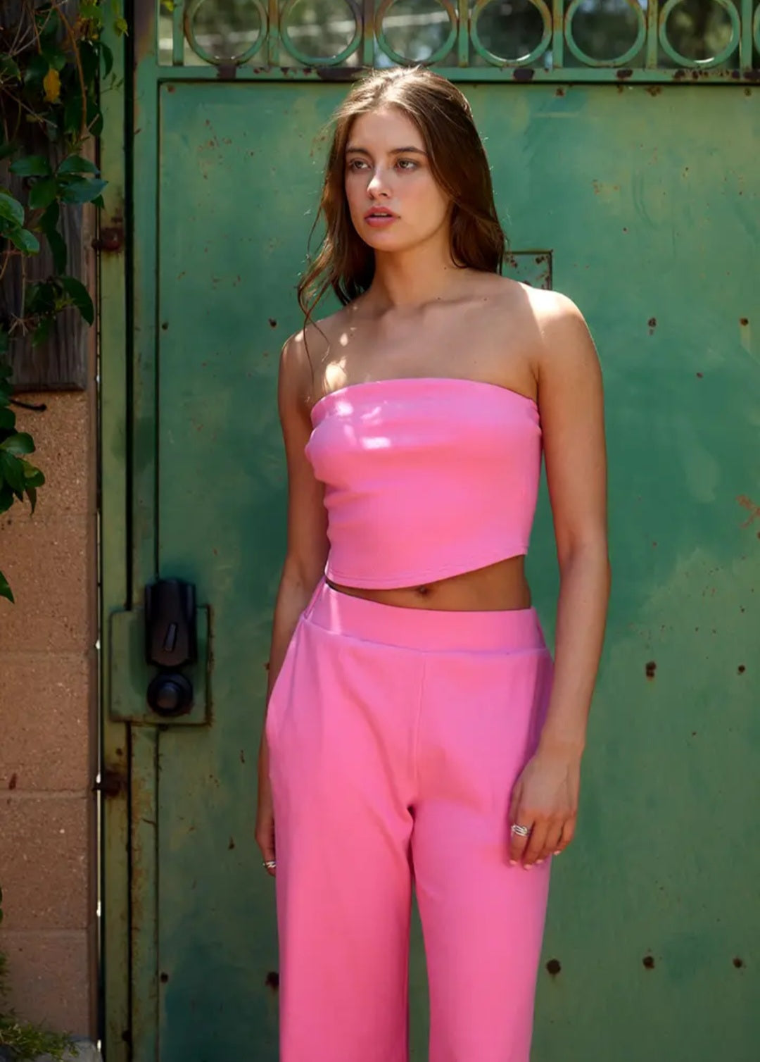 Bucketlist Ribbed Strapless Tube Top & Wide-Leg Pants Set