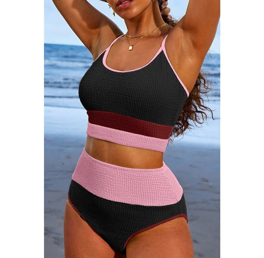 Colorblock High Waisted Bikini Set