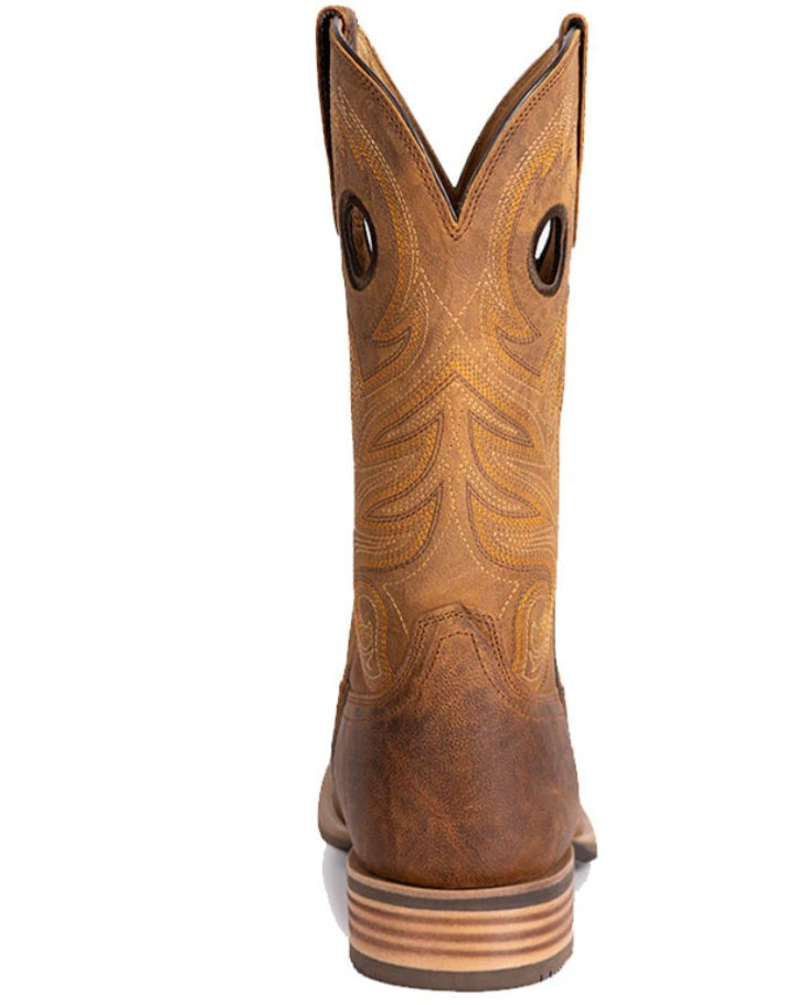 Men's Pull On Distressed Full Grain Leather Square Toe Boots