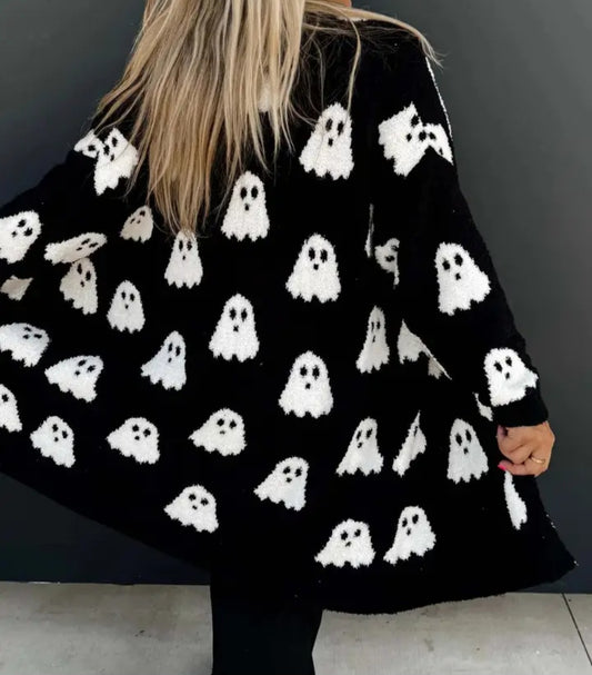Halloween Spooky and Checkered Pattern Cardigan