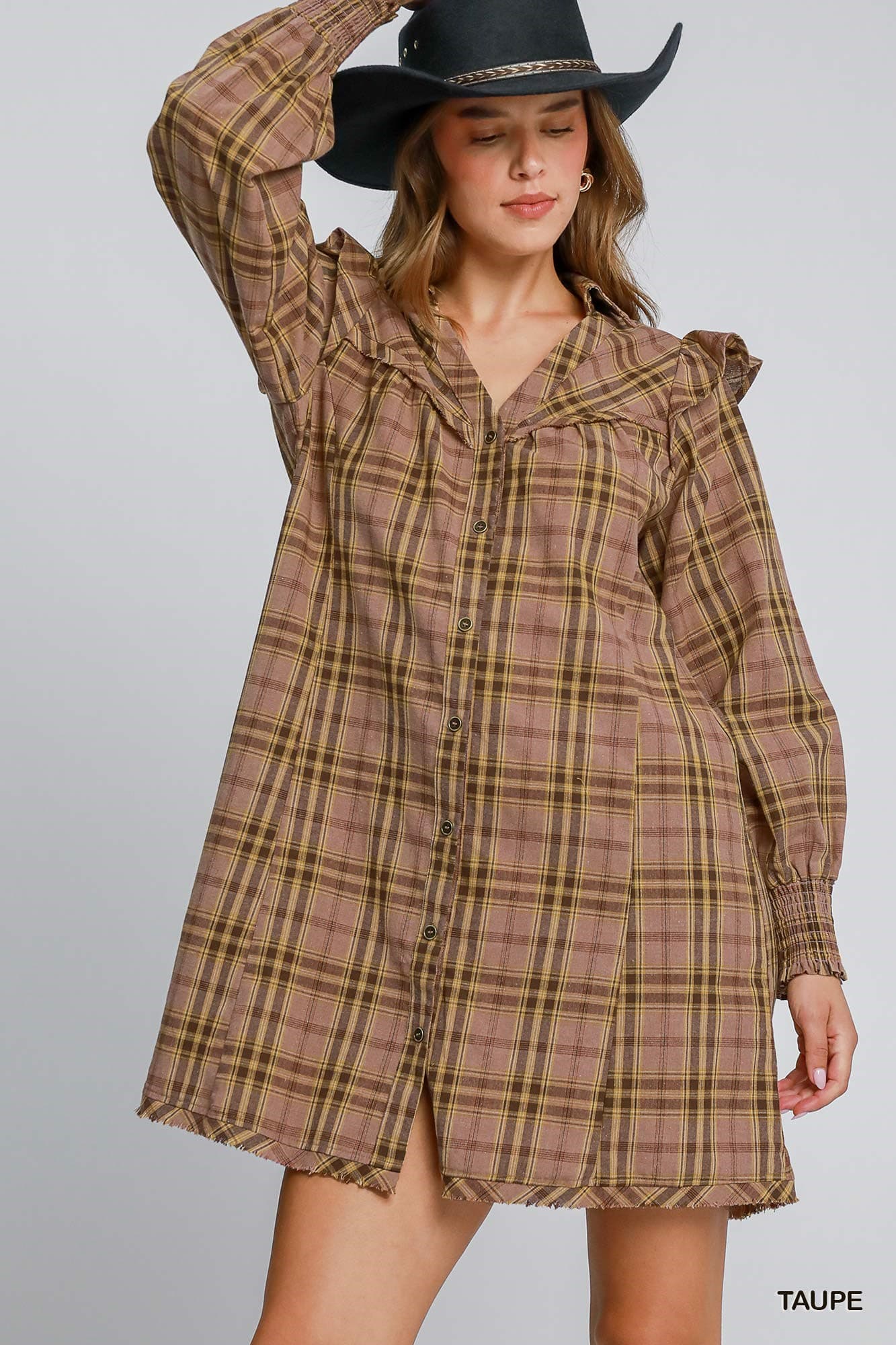 Umgee Plaid Tiered Mini Dress