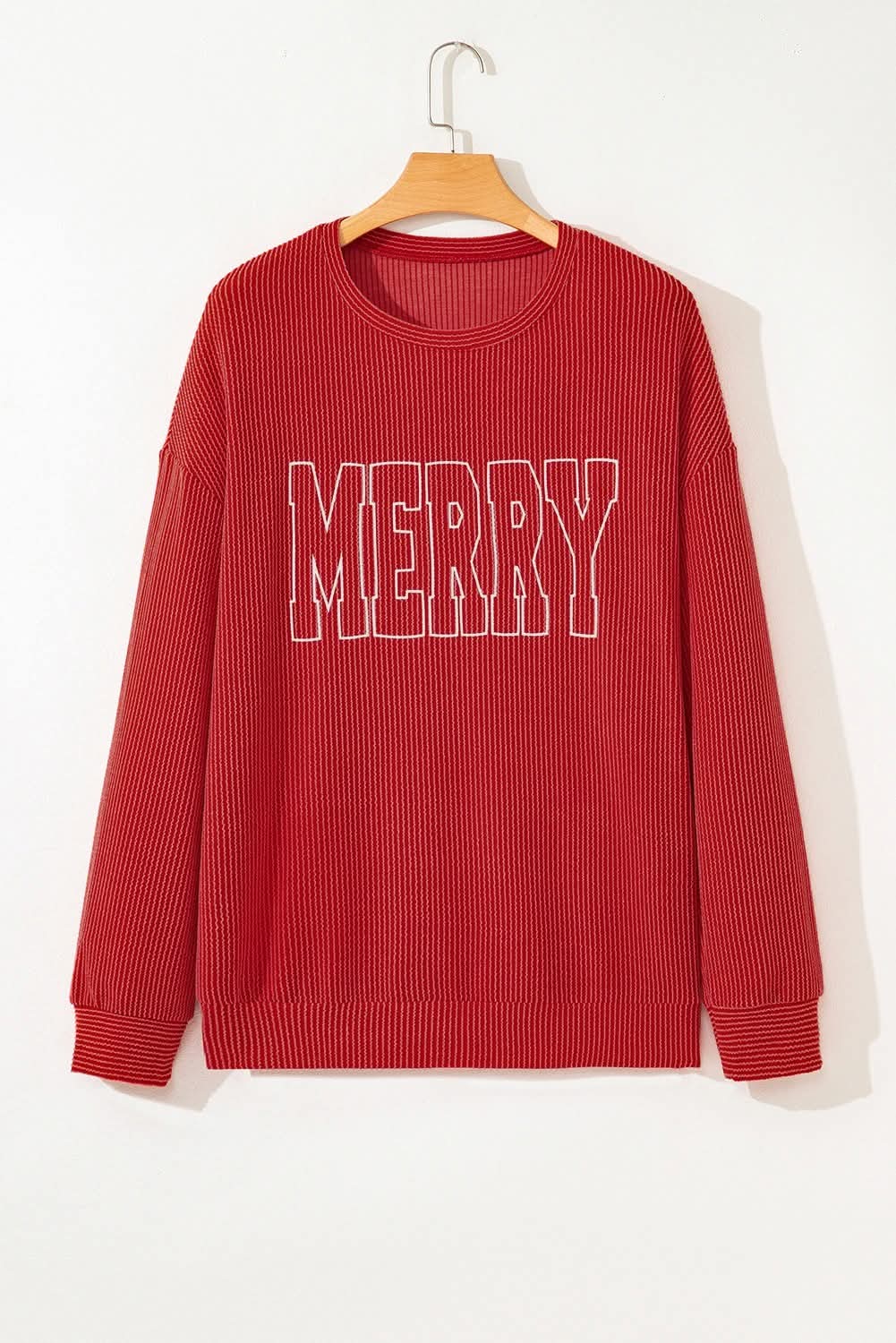 Red Twist Ribbed Merry Plus Size Pullover