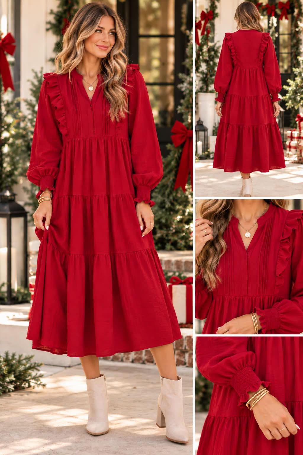 Red Ruffle Midi Dress