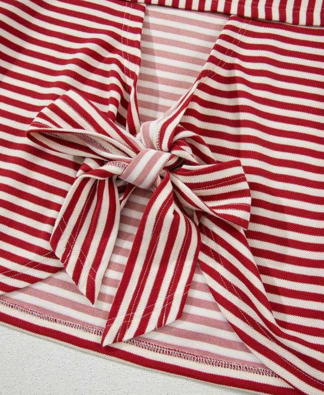 Striped Knit Crew Neck Top with Back Bow Tie Detail - Multiple Colors