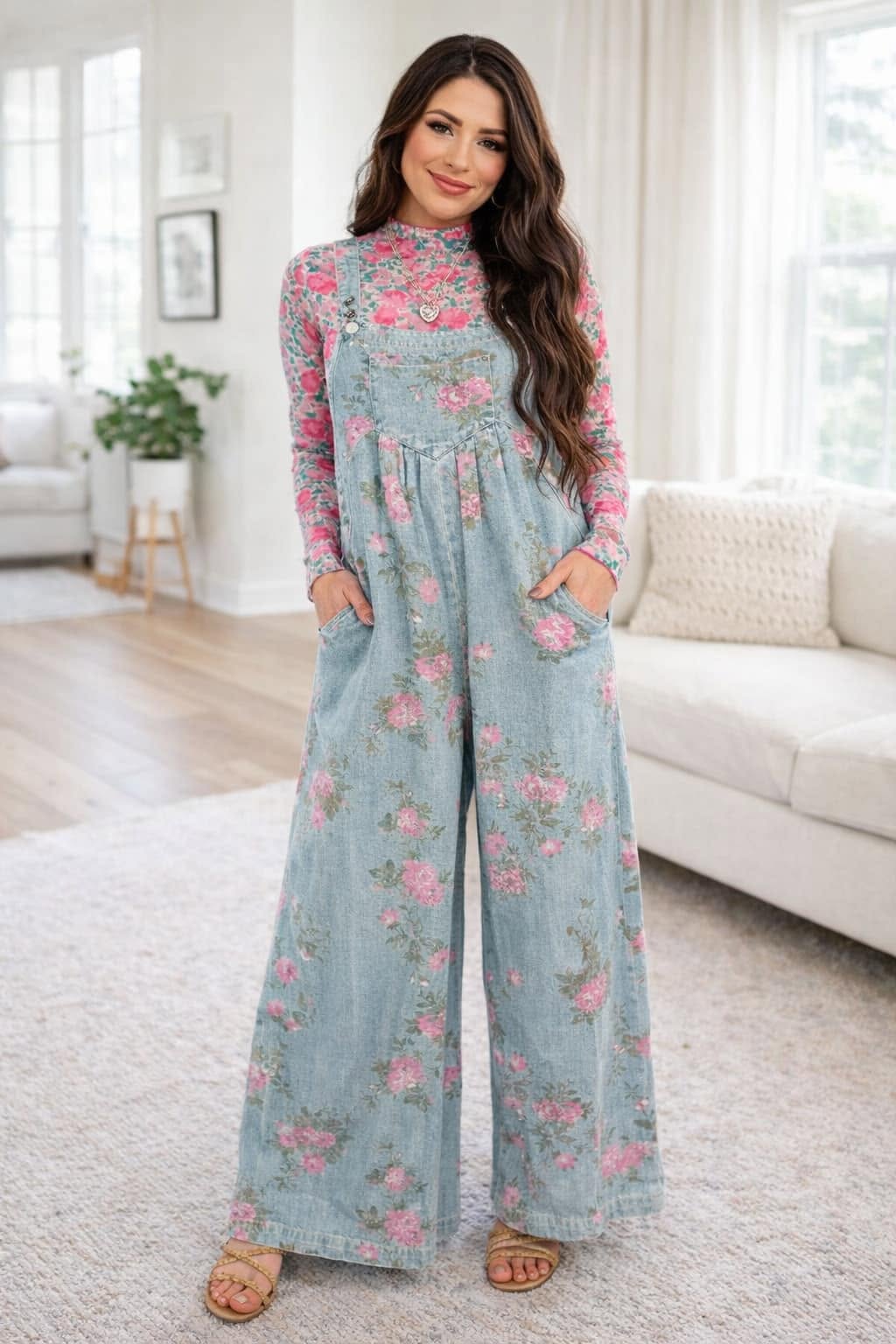 Floral Denim Jumpsuit